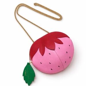 Furla Strawberry Crossbody Bag Pink Leather Gold Chain | NWOT